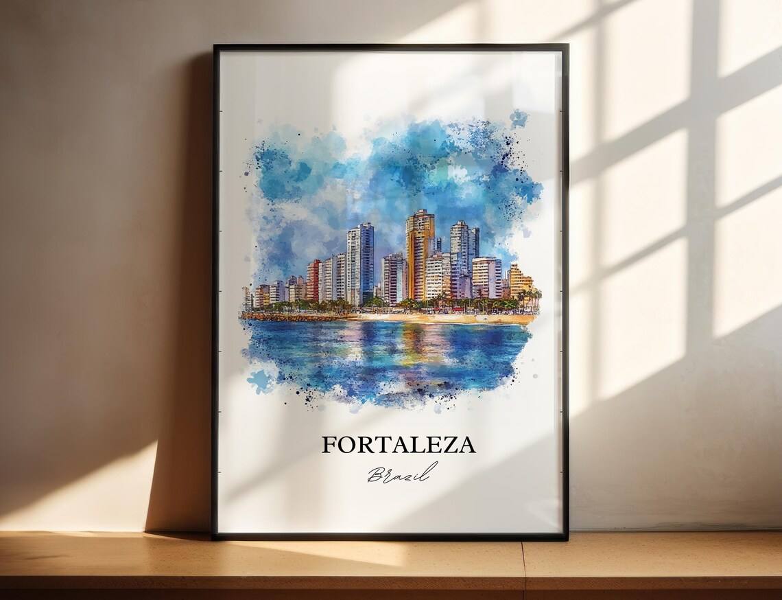 Fortaleza Brazil Watercolor Beachfront Towers Atlantic Shore Poster