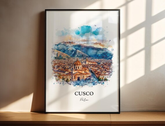 Cusco Peru Andean Watercolor Domed Church Cityscape Art Poster