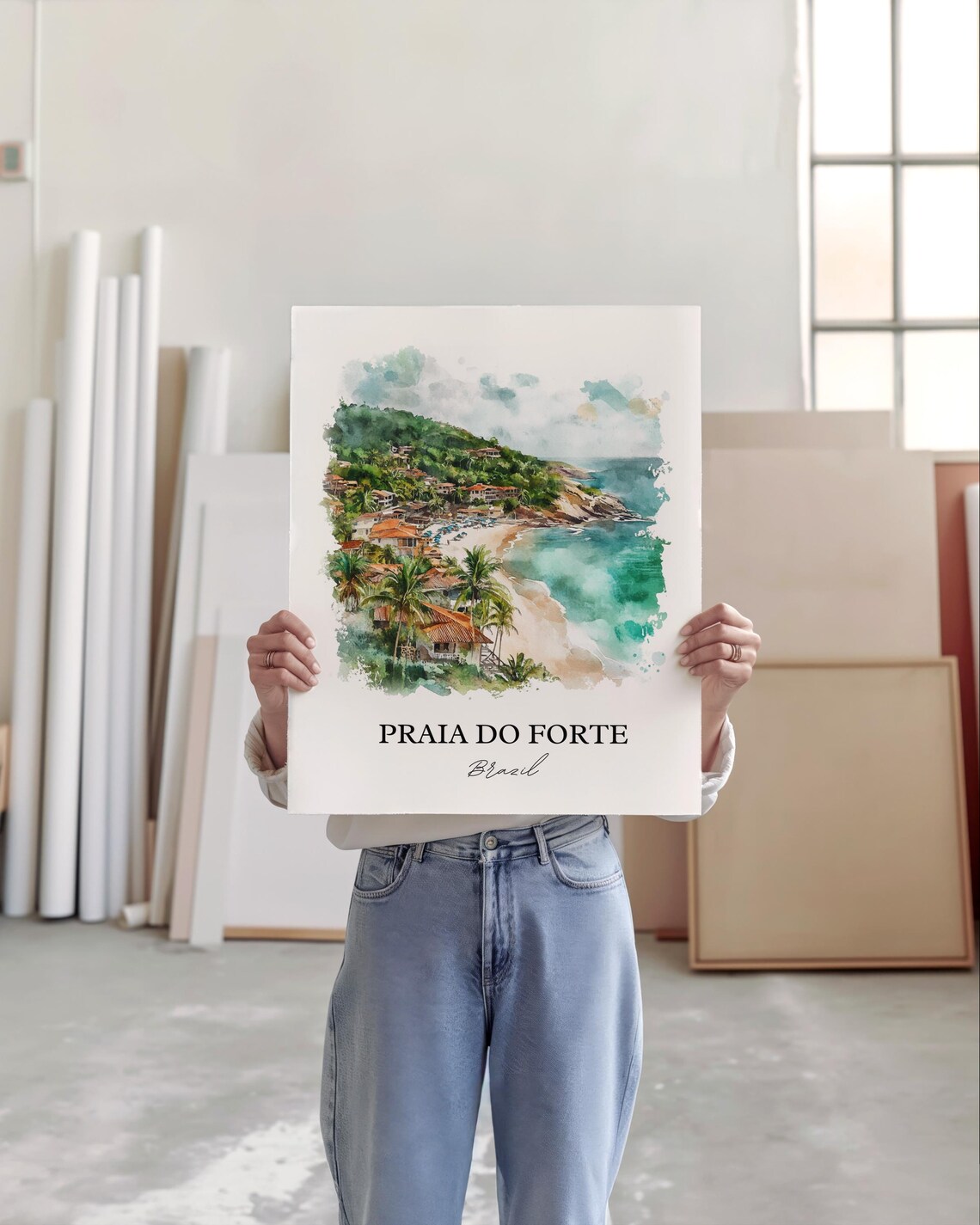 Praia do Forte Brazil Watercolor Tropical Beach Coast Poster - Image 5