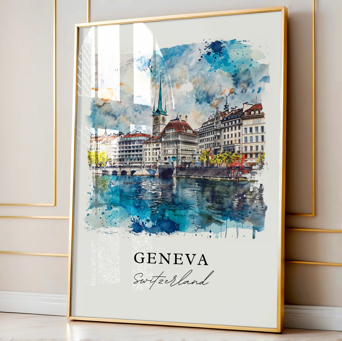 Geneva Watercolor Travel Poster, Switzerland Art Print - Image 4