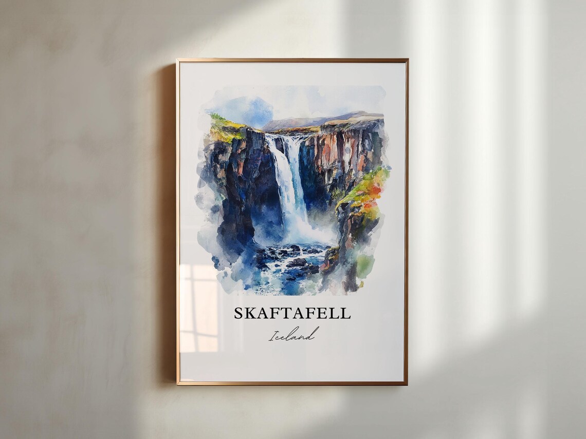 Skaftafell Iceland Waterfall Canyon Watercolor Travel Poster - Image 4