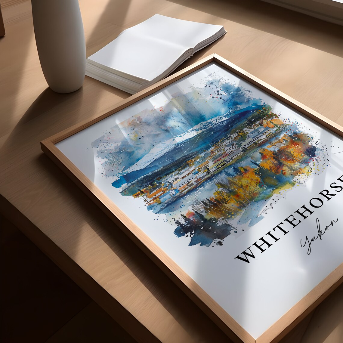 Whitehorse Yukon Canada Town River Snowy Mountains Watercolor Poster - Image 5