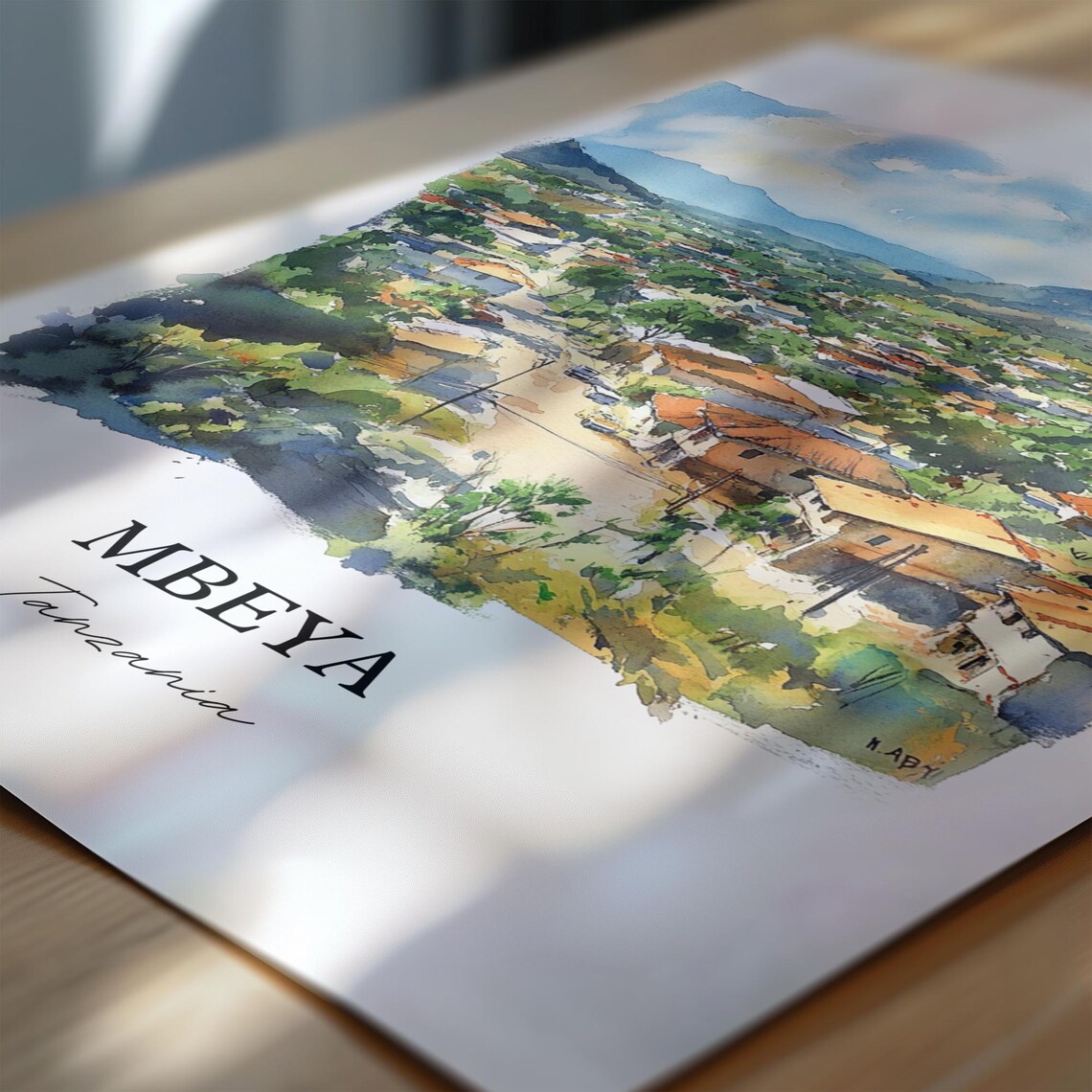 Mbeya Tanzania Lush Mountain Valley Town Watercolor Art Poster - Image 7