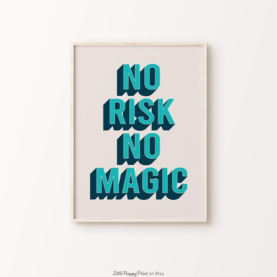 No Risk No Magic Print Blue Navy Beige Retro Encouragement Positive Inspirational Quote Maximalist Home Decor Instant Download
