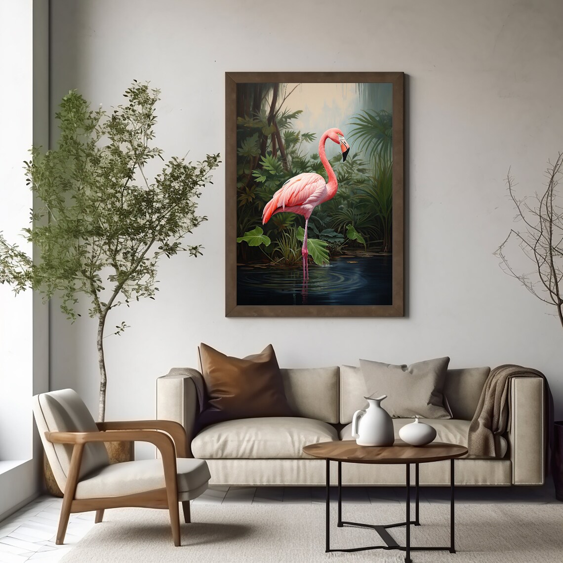 Wild Pink Flamingo Dark Jungle Water Vintage Tropical Bird Print - Image 2