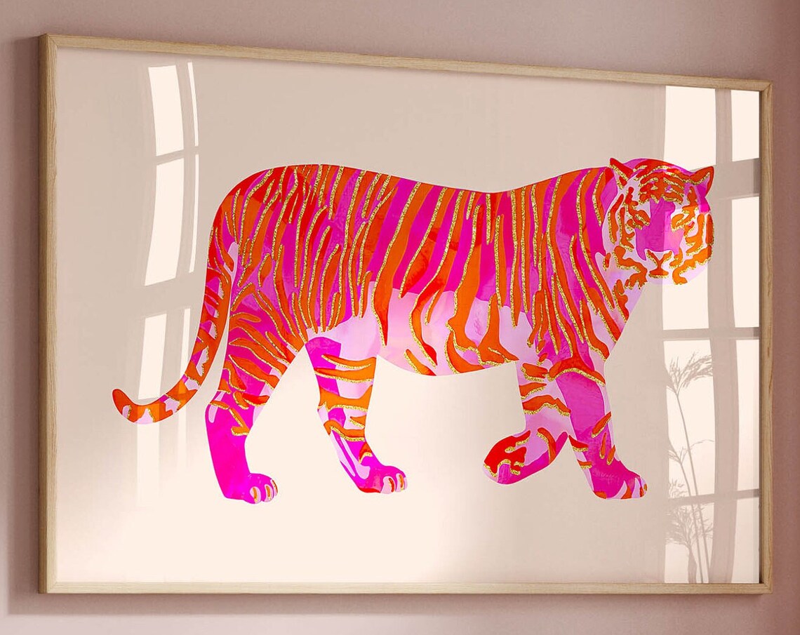 Tiger Painting, Maximalist Preppy Animal Art - Image 3