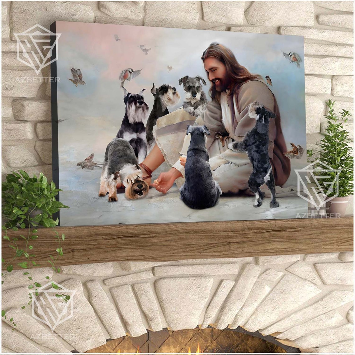 Jesus Surrounded by Miniature Schnauzers Playful Puppies Faith Poster - Image 5