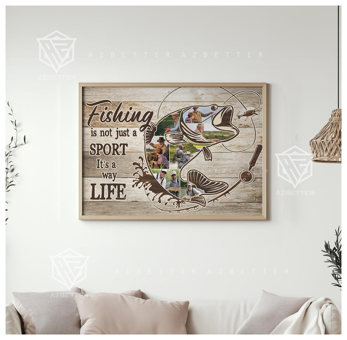 Personalized Fishing Photo Collage Custom Fisherman Wall Art Unique Fishing Gift For Him Dad Grandpa Husband Fishing Lovers - Image 4