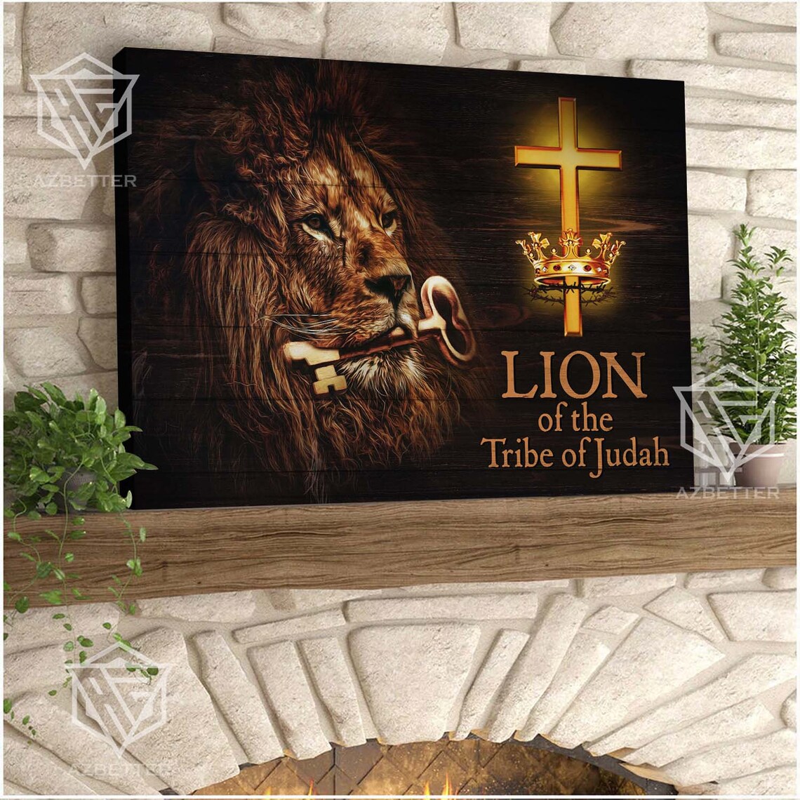 Lion Of The Tribe Of Judah Cross Crown Key Christian Art Poster - Image 5