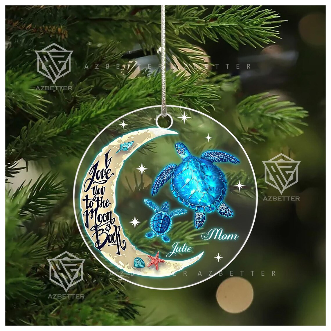 Sea Turtle Mom Love You To The Moon And Back Christmas Ornament Poster - Image 4