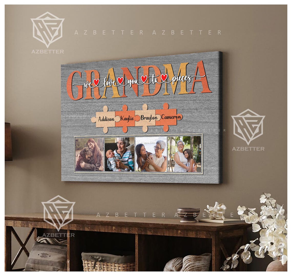 Grandma We Love You To Pieces Puzzle Photo Collage Canvas Poster - Image 3