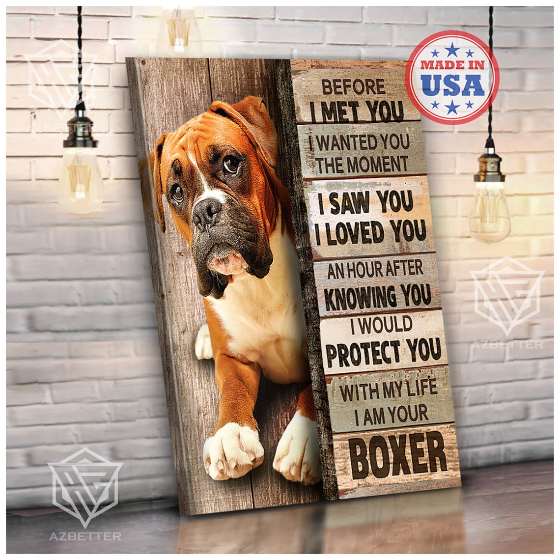 Boxer Dog Puppy Before I Met You Love Pledge Rustic Plank Poster - Image 4