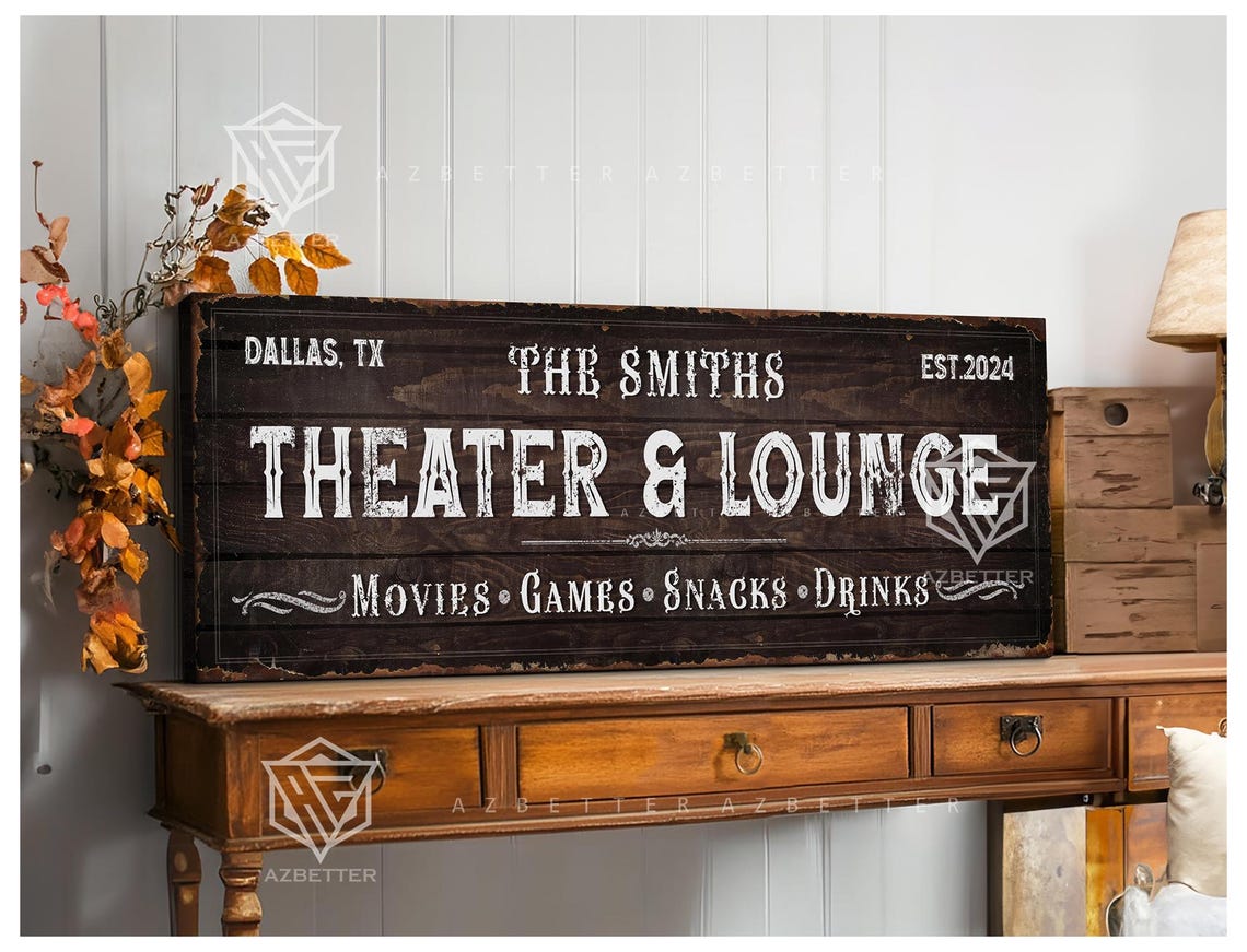 Custom Family Theater And Lounge Sign Vintage Movie Room Decor Personalized Home Cinema Wall Art Rustic Family Entertainment Sign - Image 2