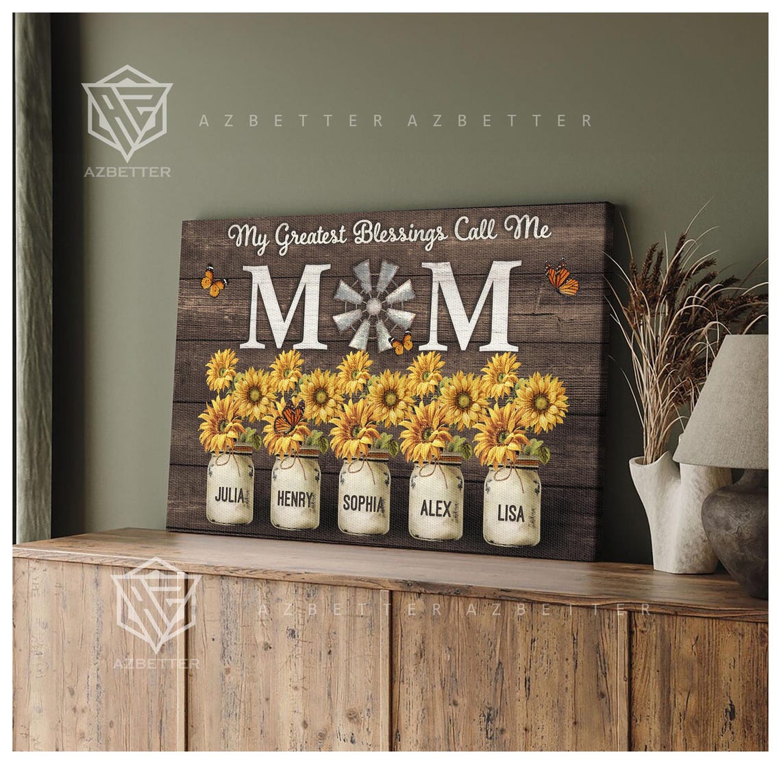 My Greatest Blessings Call Me Mom Sunflower Mason Jar Wall Poster - Image 3