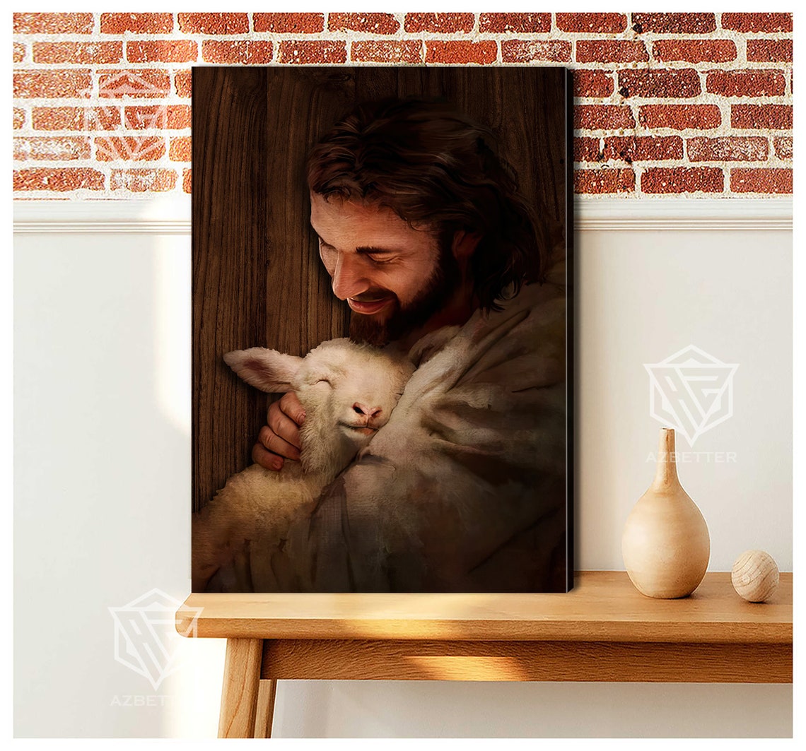 Jesus Tenderly Holding a Lamb Good Shepherd Warm Painting Poster - Image 5