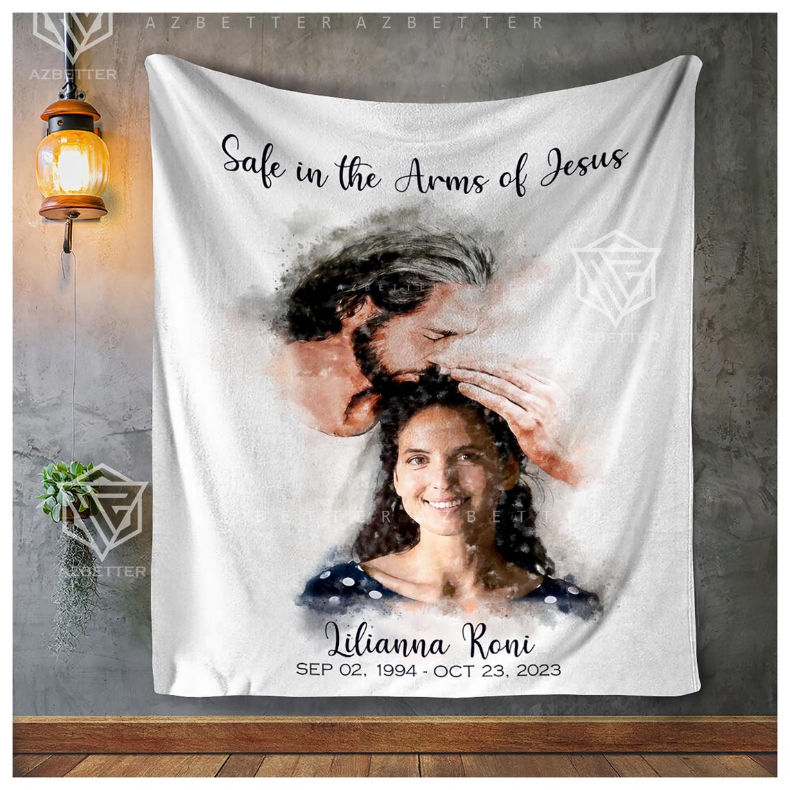 Safe in the Arms of Jesus Memorial Blanket Watercolor Portrait Print - Image 4