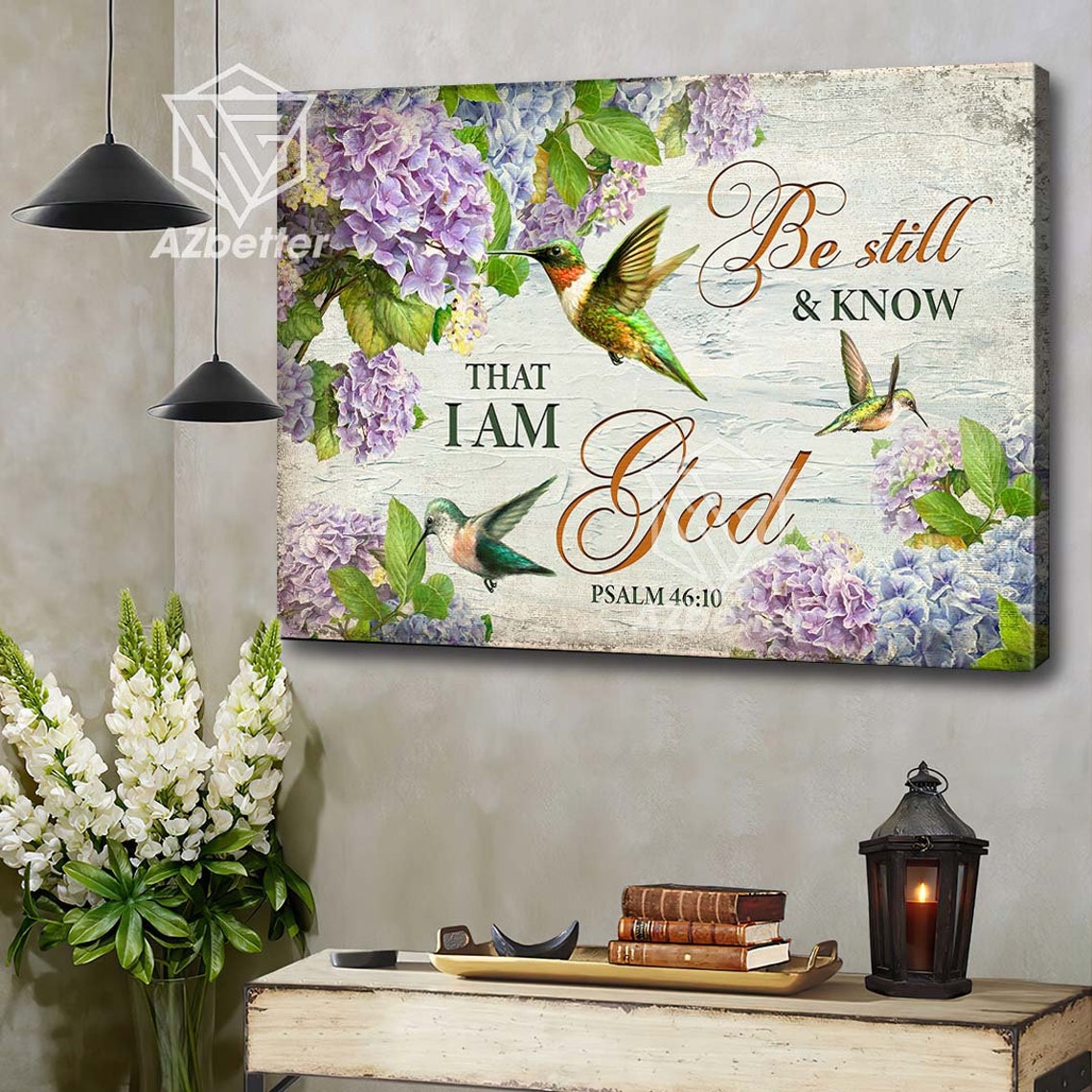 Hummingbirds with Hydrangeas Be Still and Know I Am God Poster - Image 5