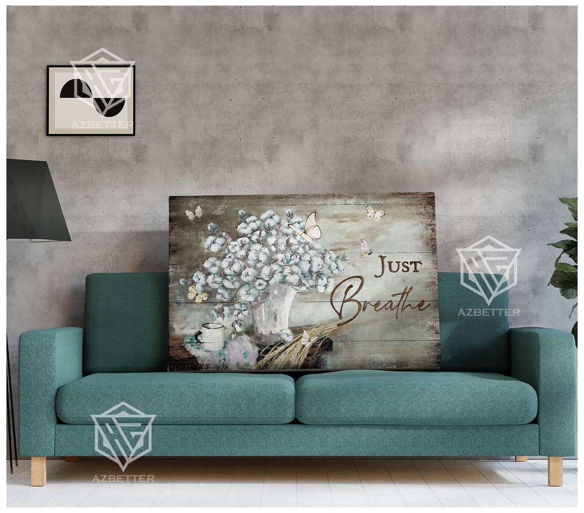Just Breathe Vintage Cotton Flower Butterfly Rustic Farmhouse Poster - Image 4