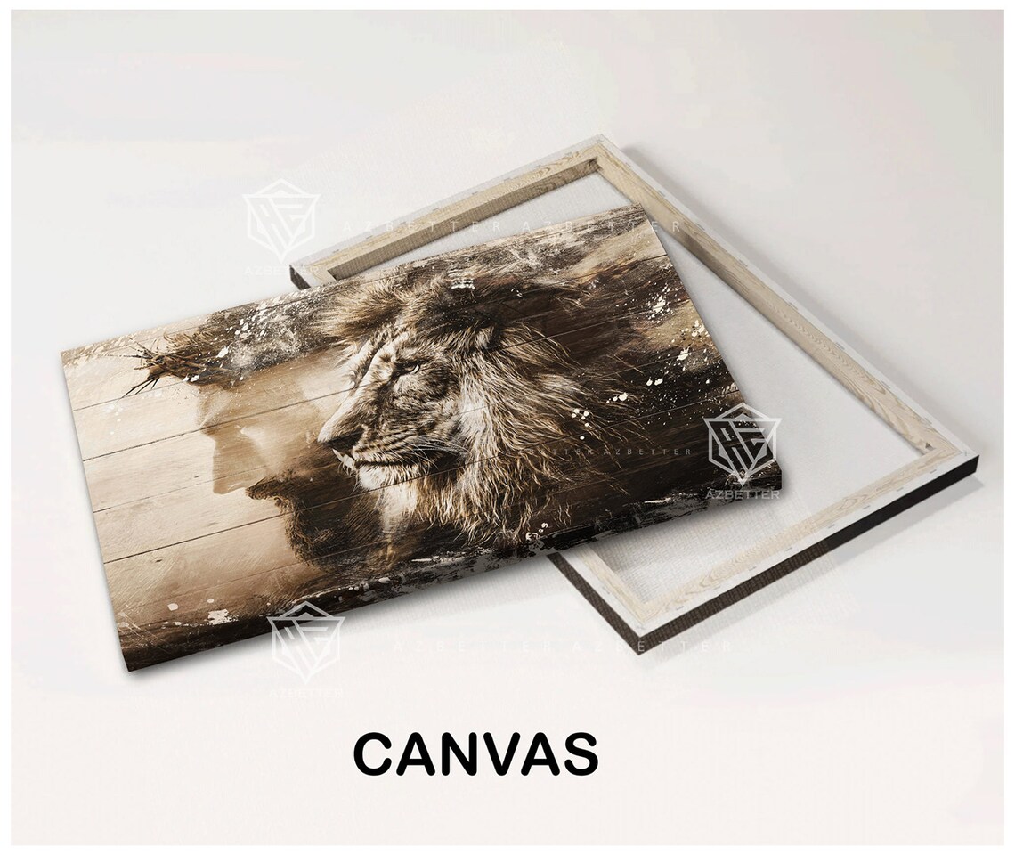 Lion Of Judah And Jesus Crown Of Thorns Sepia Faith Art Poster - Image 3