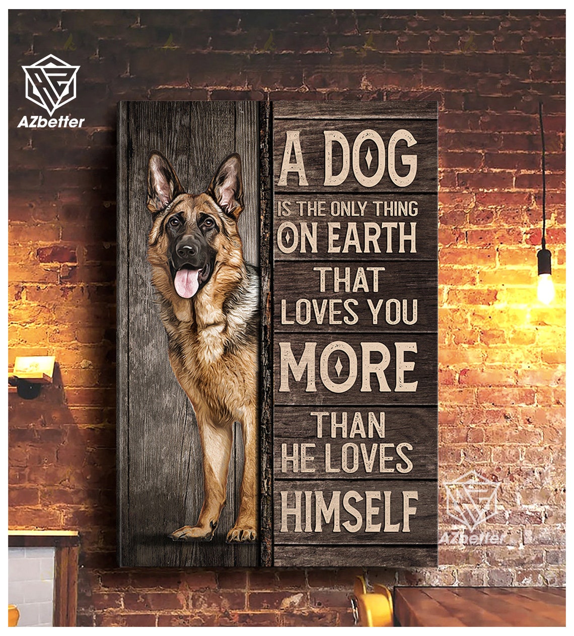 German Shepherd Love You More Than Himself Rustic Wood Quote Poster - Image 5