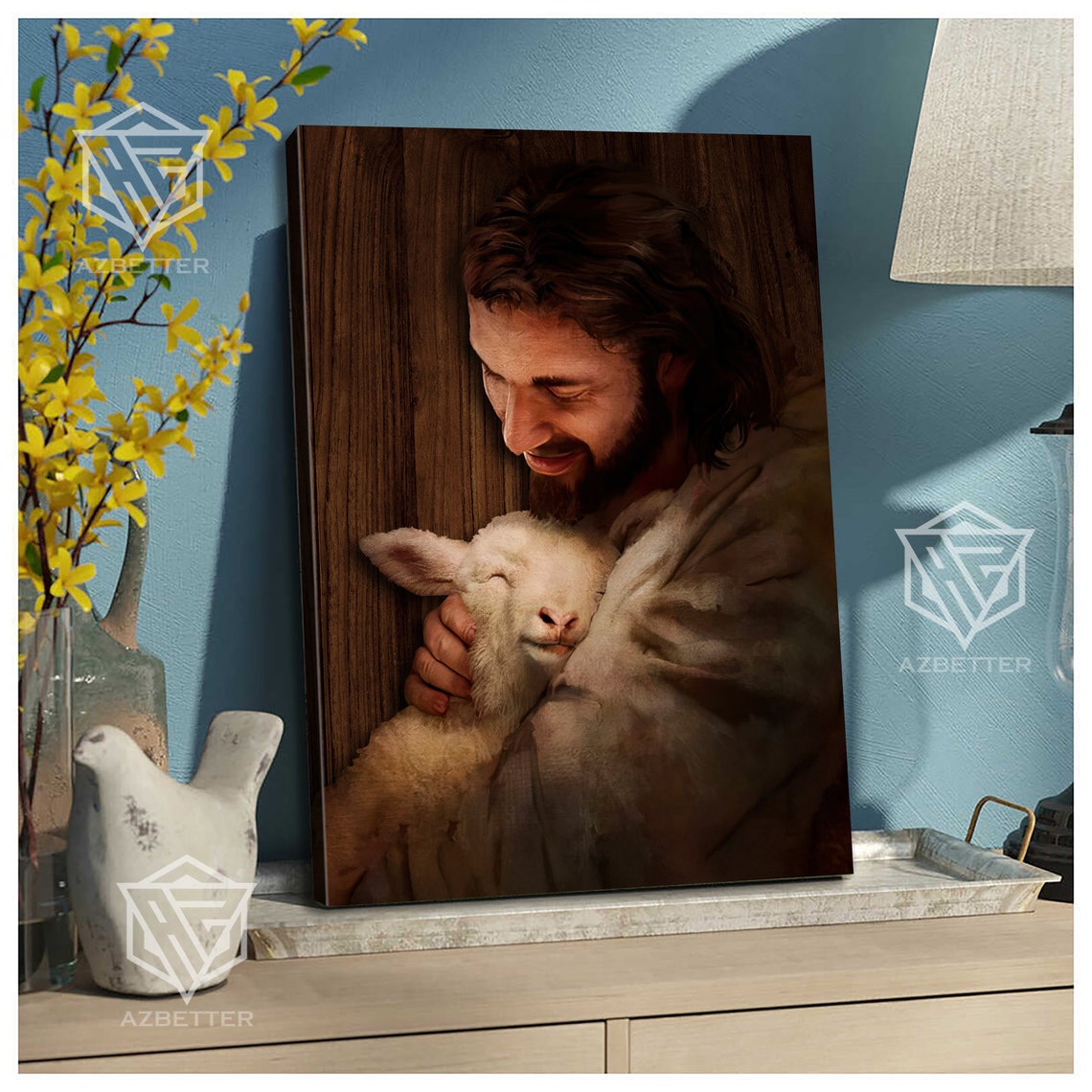 Jesus Tenderly Holding a Lamb Good Shepherd Warm Painting Poster - Image 2
