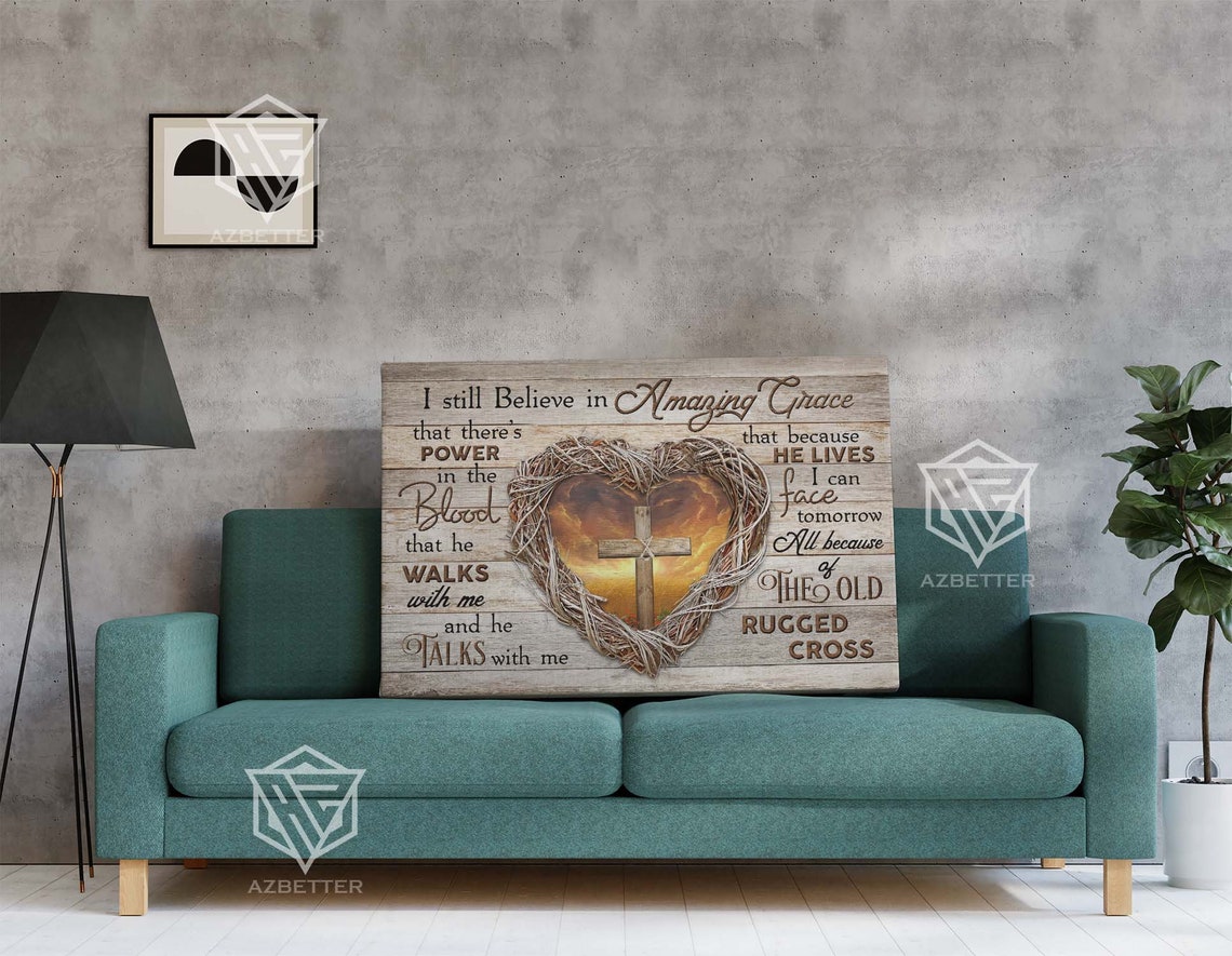 Heart Wreath Cross Sunset Amazing Grace Hymn Lyrics Art Poster - Image 3