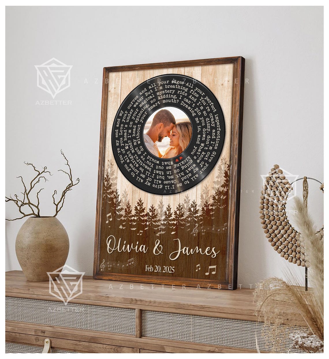 Olivia and James Vinyl Record Song Lyrics Anniversary Poster - Image 3