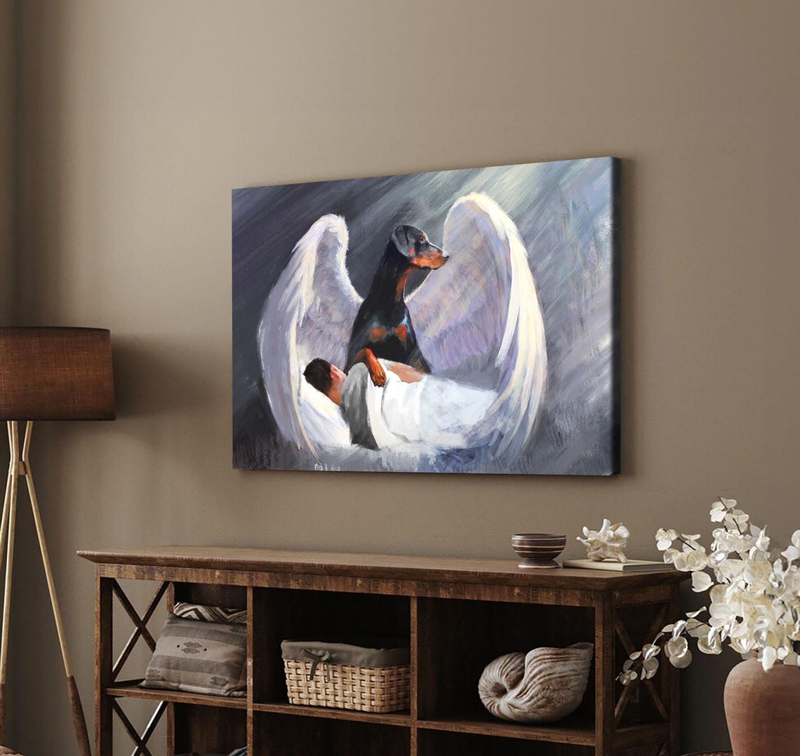 Doberman With Angel Wings Memorial Dog Heaven Keepsake Canvas Poster - Image 3
