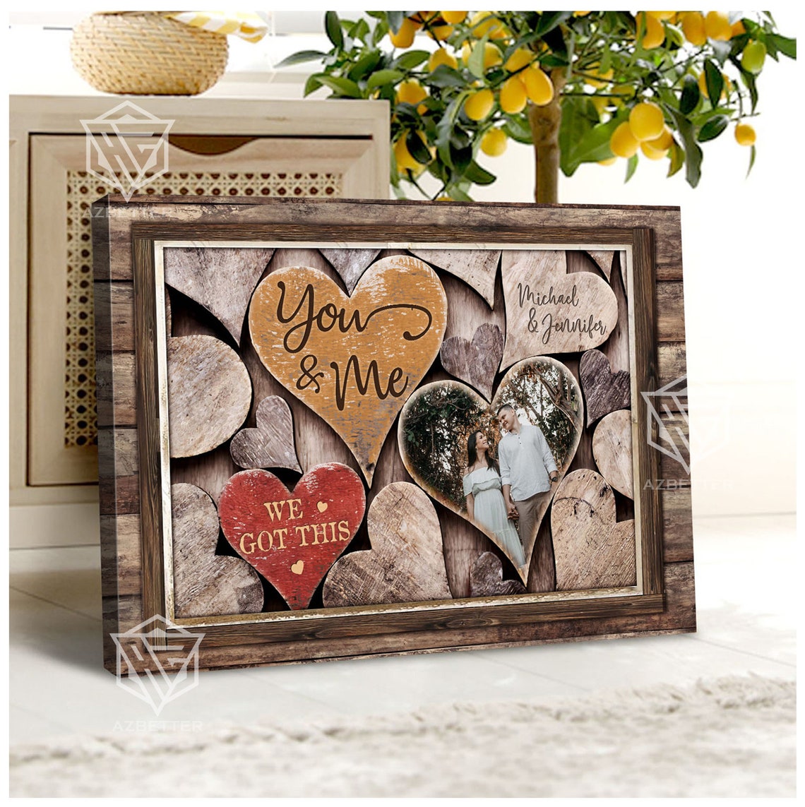 Personalized You And Me We Got This Rustic Wooden Hearts Couple Poster - Image 5