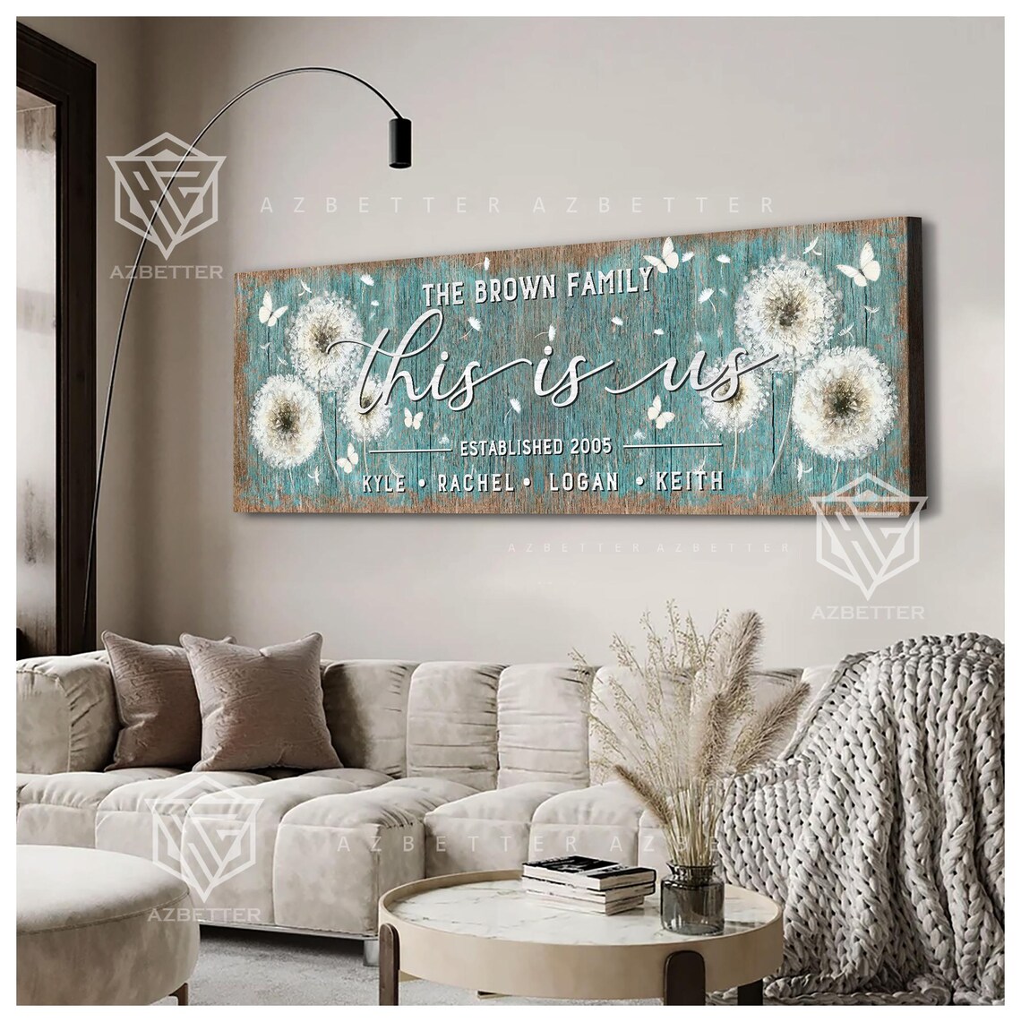 The Brown Family This Is Us Teal Dandelion Distressed Wood Sign Poster - Image 4