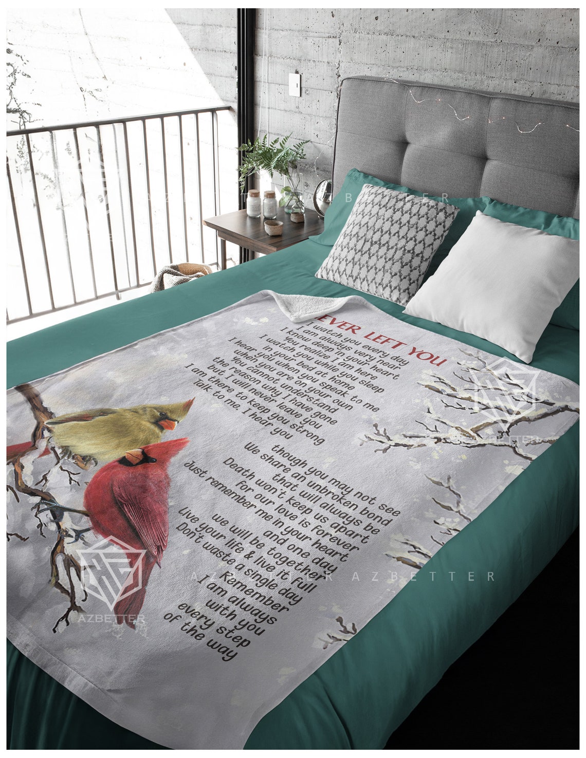 I Never Left You Cardinal Pair Snowy Branch Memorial Blanket Poster - Image 4