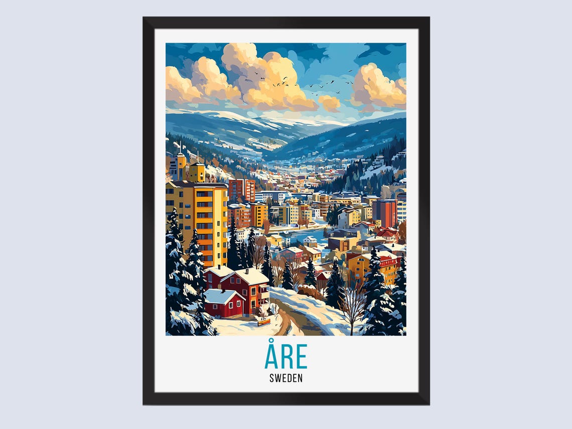 Åre Sweden Snowy Town Mountain Panorama Vintage Travel Poster