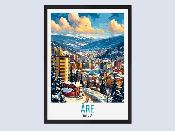 Re Sweden Travel Poster Print Wall Art Ski Resort