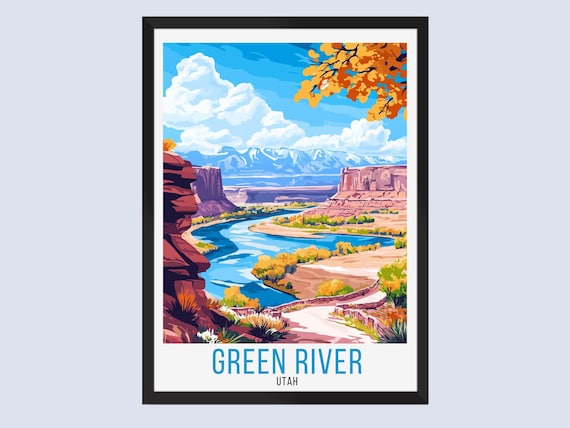 Green River Utah Canyon River Snow Capped Mountains Autumn Travel Poster