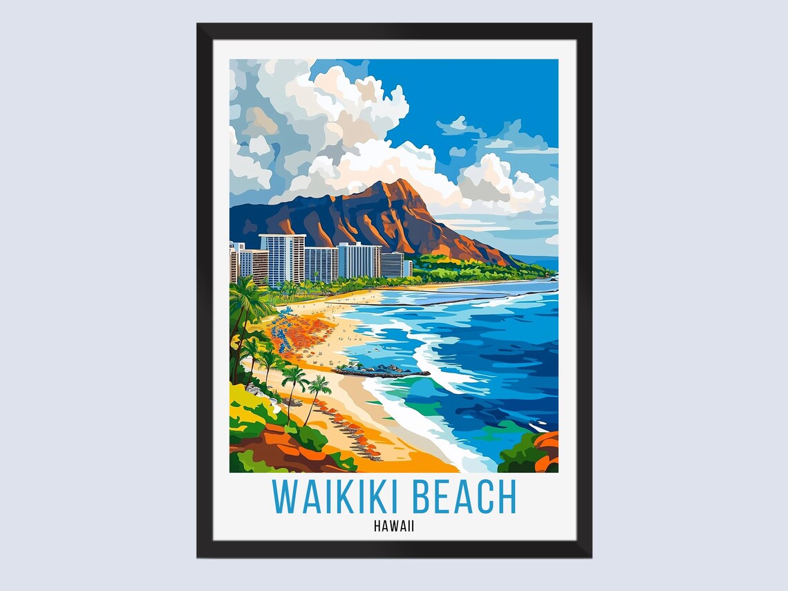 Waikiki Beach Travel Poster, Home Decor Print