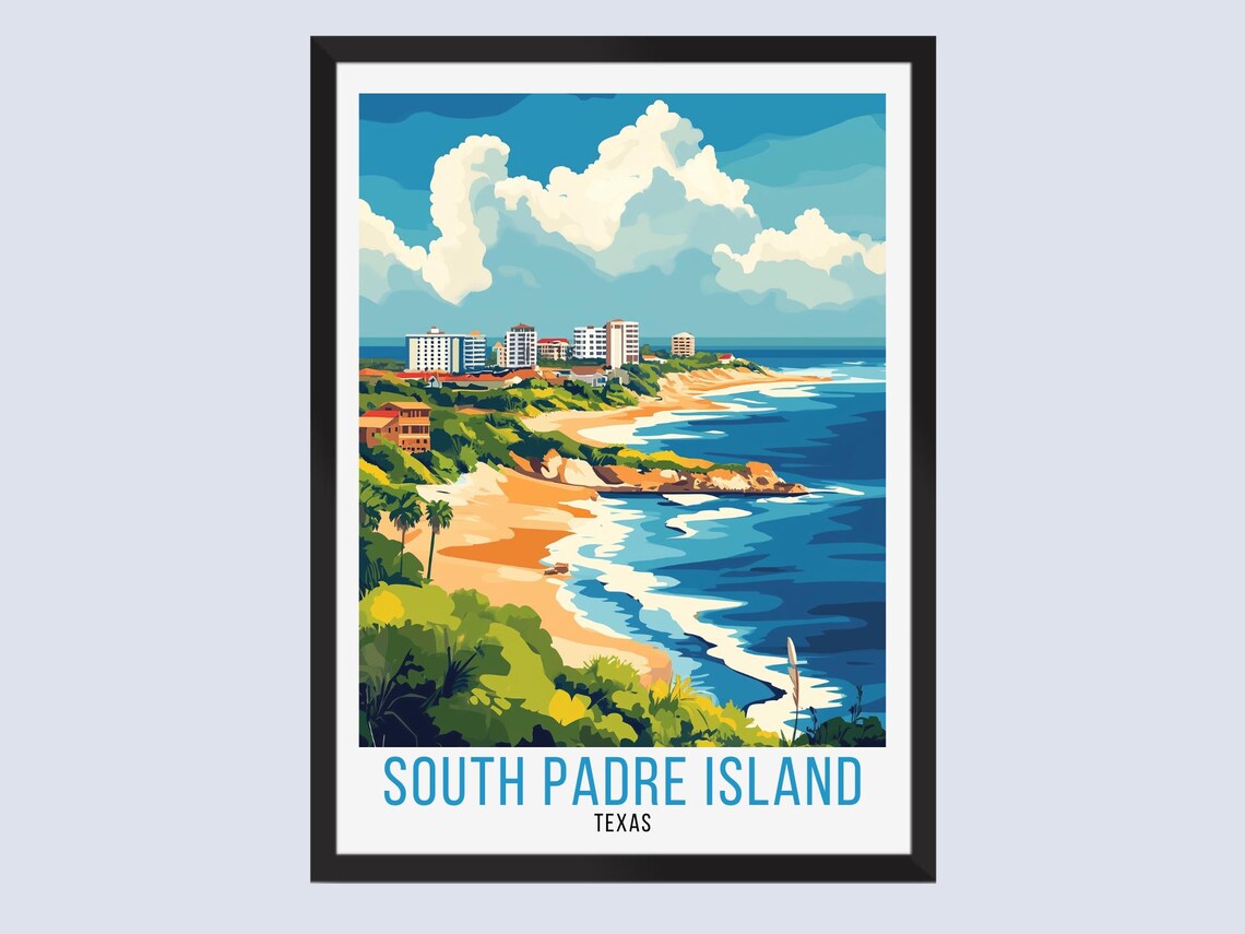 South Padre Island Texas Sandy Beach Aerial Coast Travel Poster