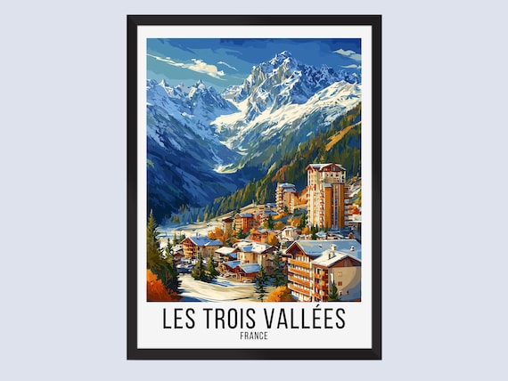 Les Trois Vallées France Snowy Alpine Ski Resort Travel Poster