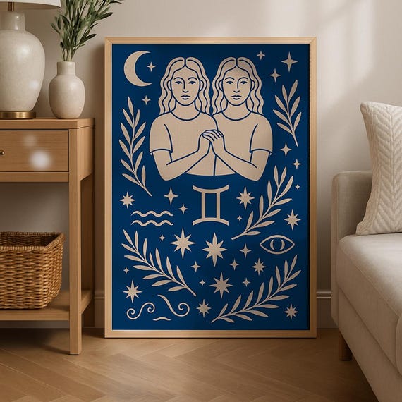 Gemini Zodiac Art Print Modern Mystic Twin Sisters Celestial Boho Decor