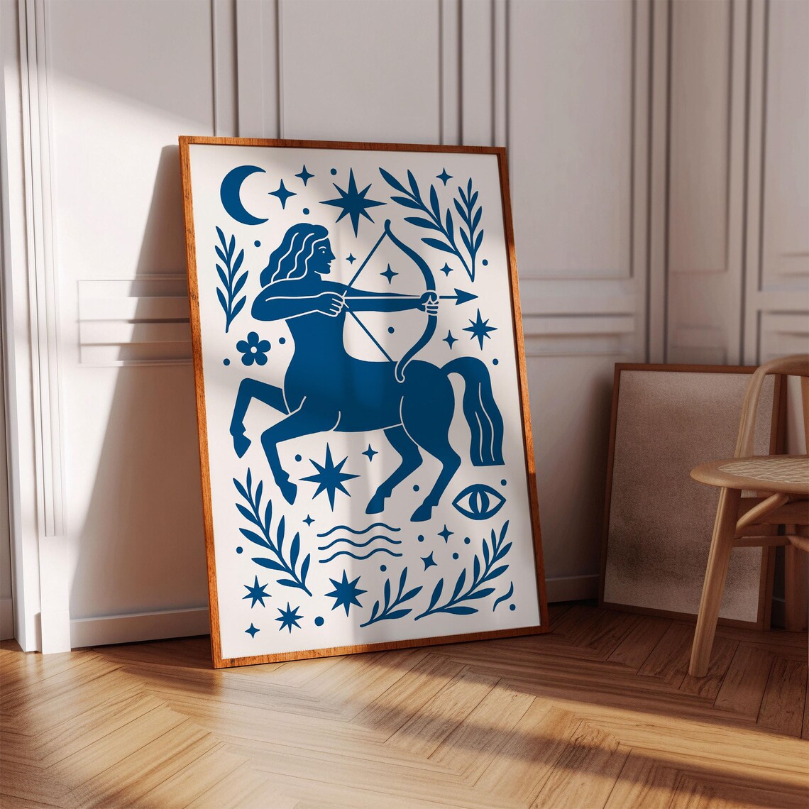 Sagittarius Zodiac Art Print, Celestial Folk Style
