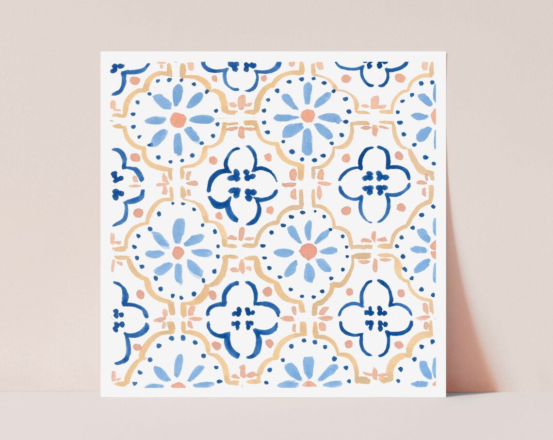 Blue And Cream Moroccan Tile Pattern Art Print - Image 3