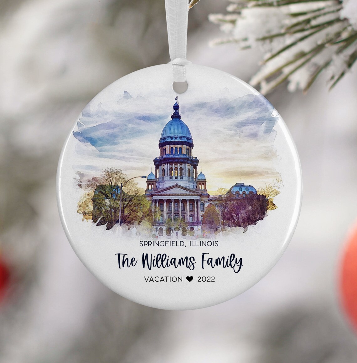 Springfield Illinois Christmas Ornament Watercolor Art Print