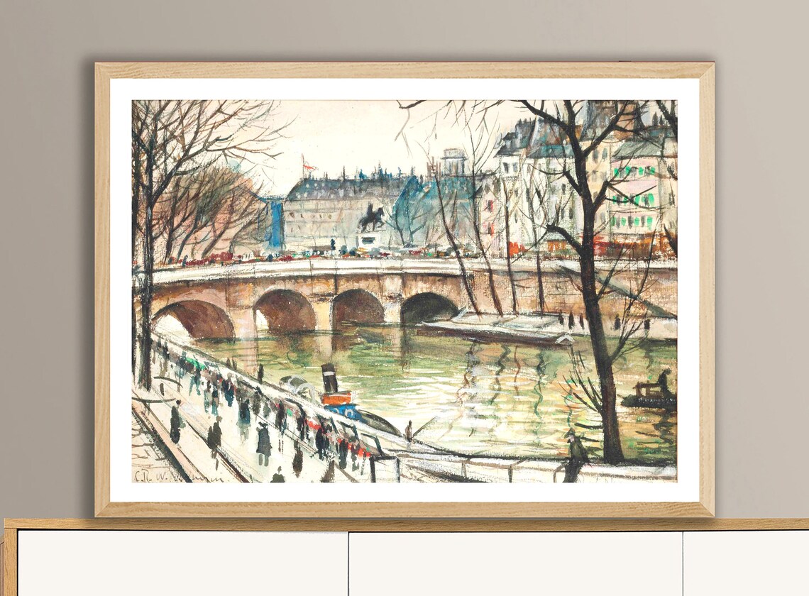 Paris Pont Neuf Henri IV Statue Seine River Watercolor Art Poster - Image 2