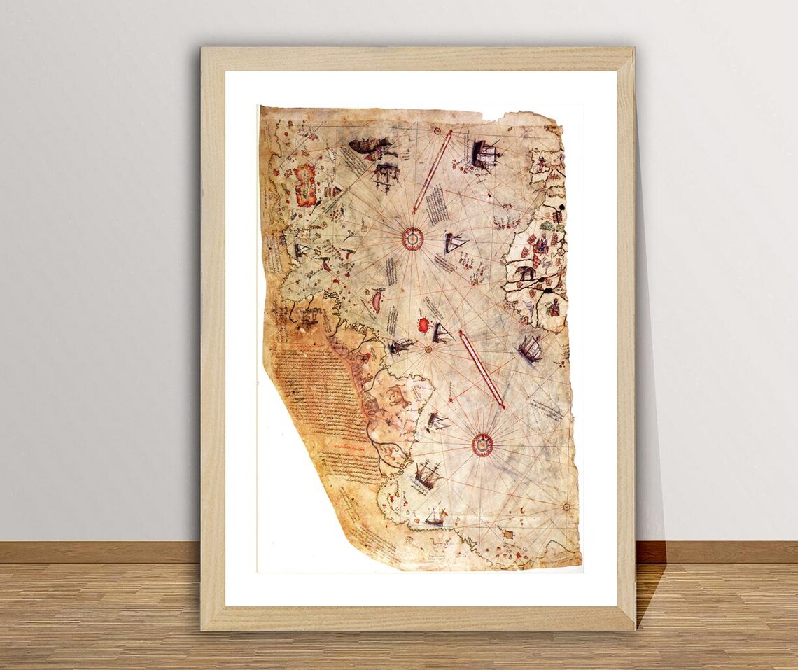 Piri Reis World Map 1513, Vintage Antique Map Print - Image 2