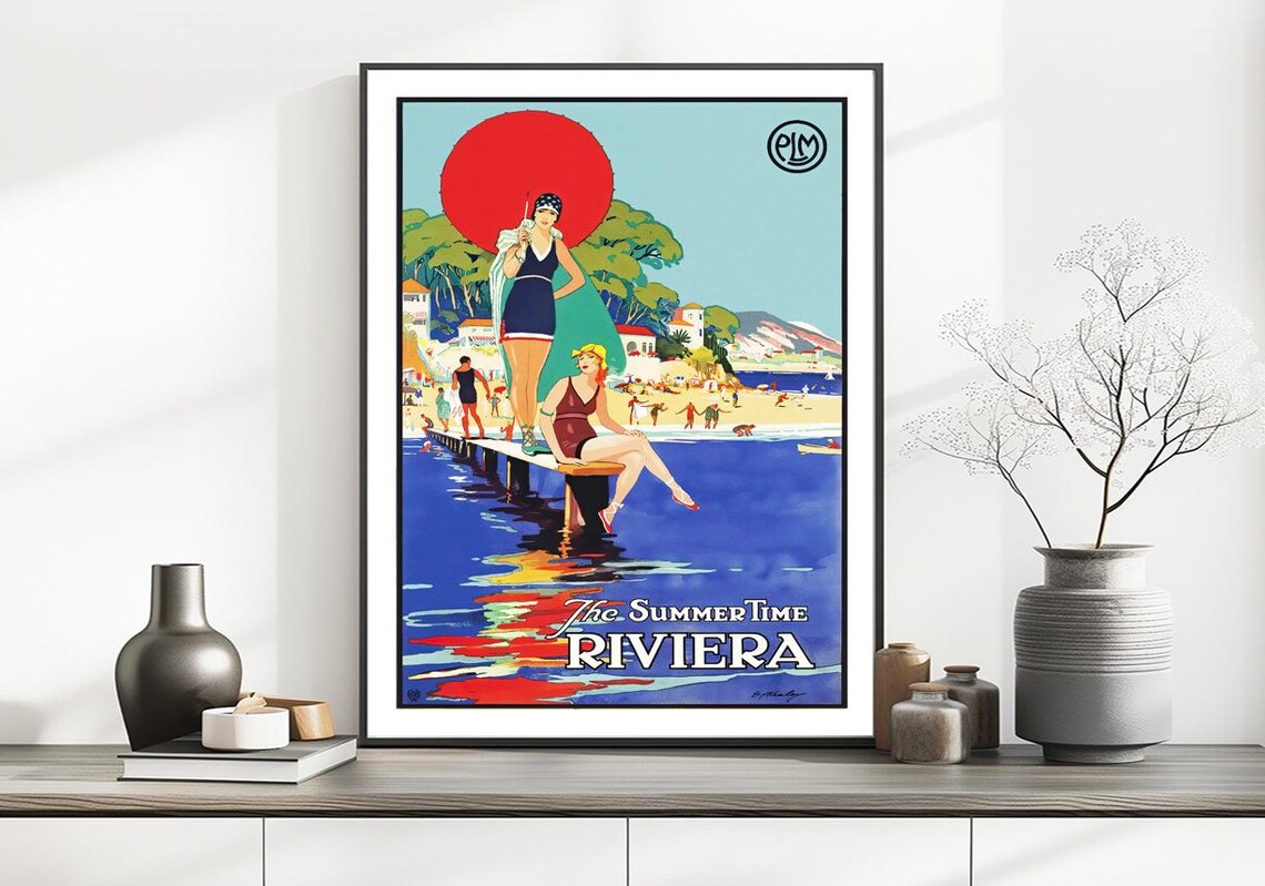 The Summer Time Riviera Vintage French Beach Poster PLM Summer Art Deco - Image 2