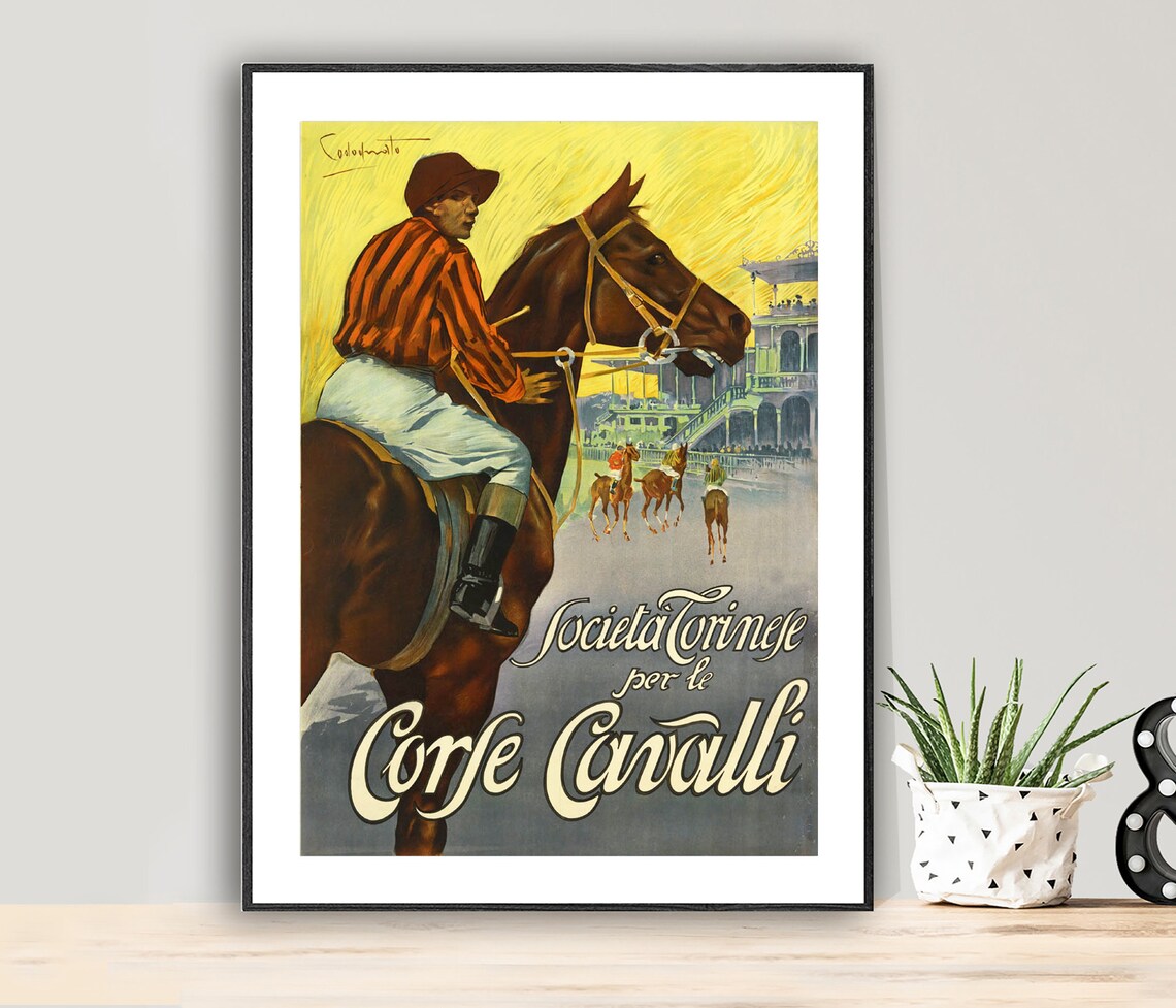 Turin Horse Racing Jockey Racetrack Vintage Italian Sport Poster