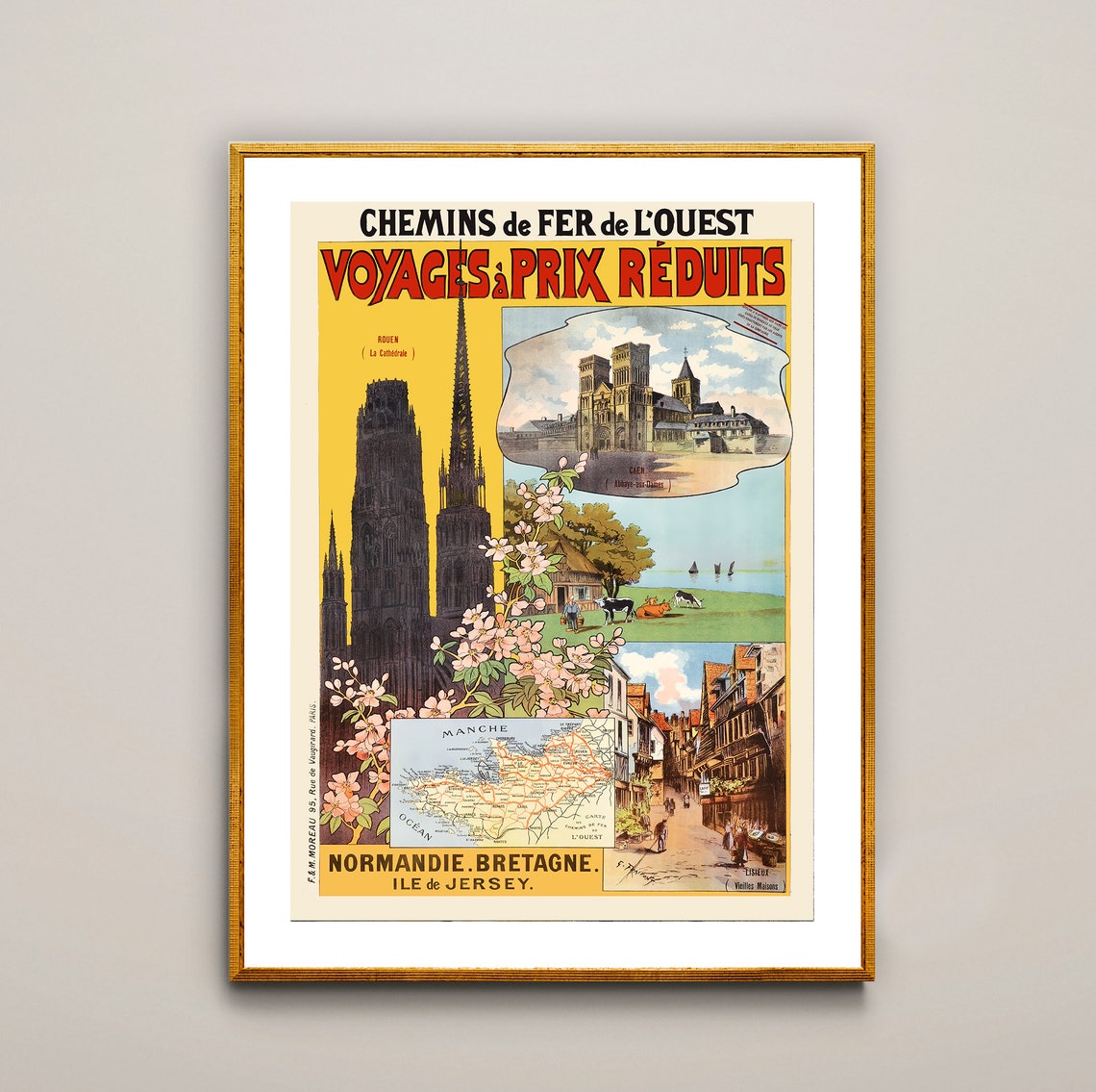Normandie Bretagne Ile De Jersey Reduced Fare Railway Poster