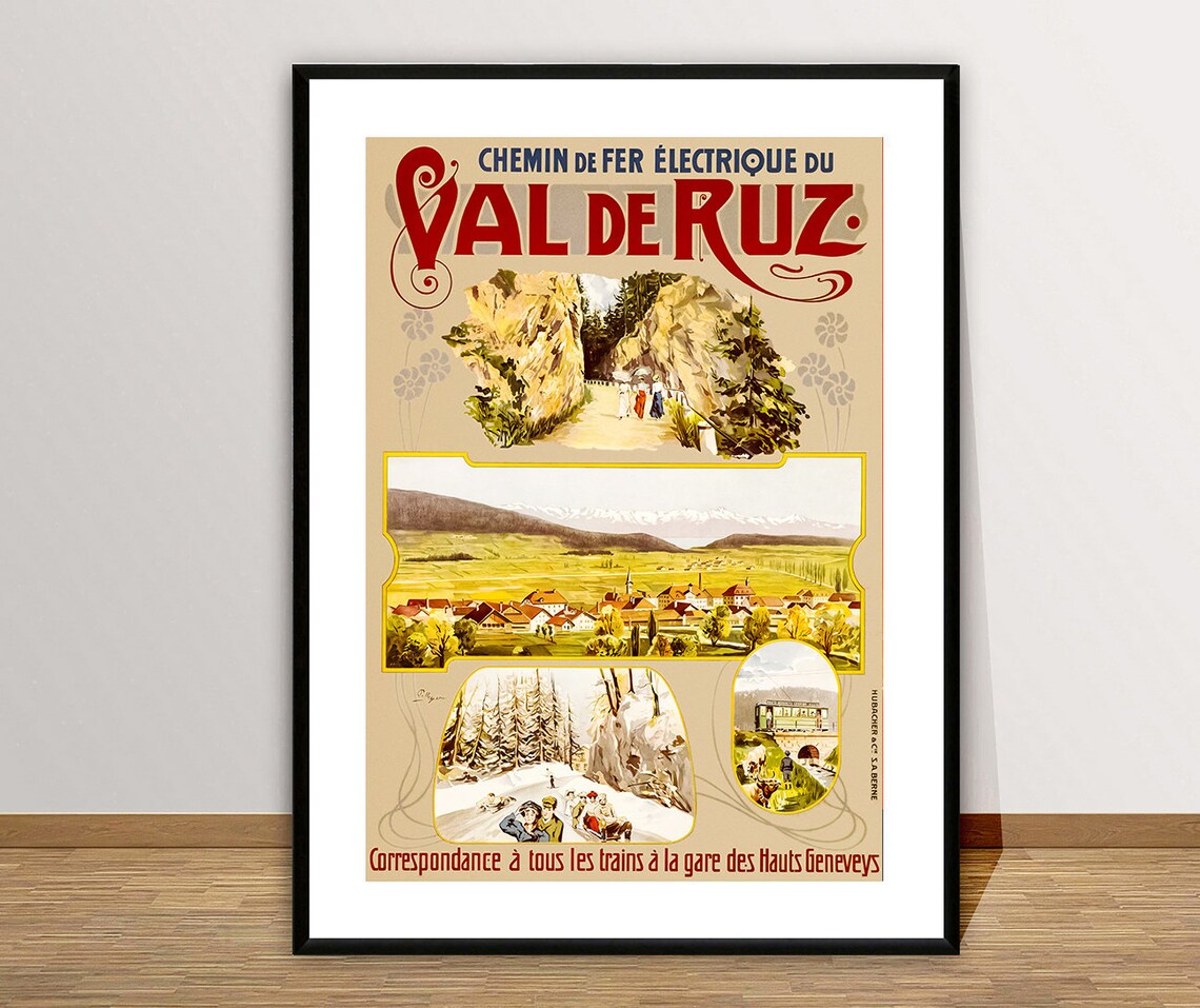 Val De Ruz Electric Railway Swiss Mountain Scenes Travel Poster - Image 2