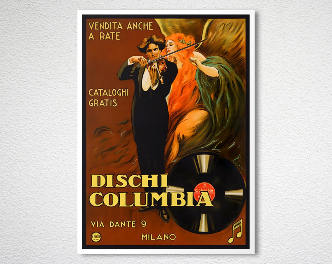 Dischi Columbia Milano Vintage Italian Record Advertisement Poster - Image 2