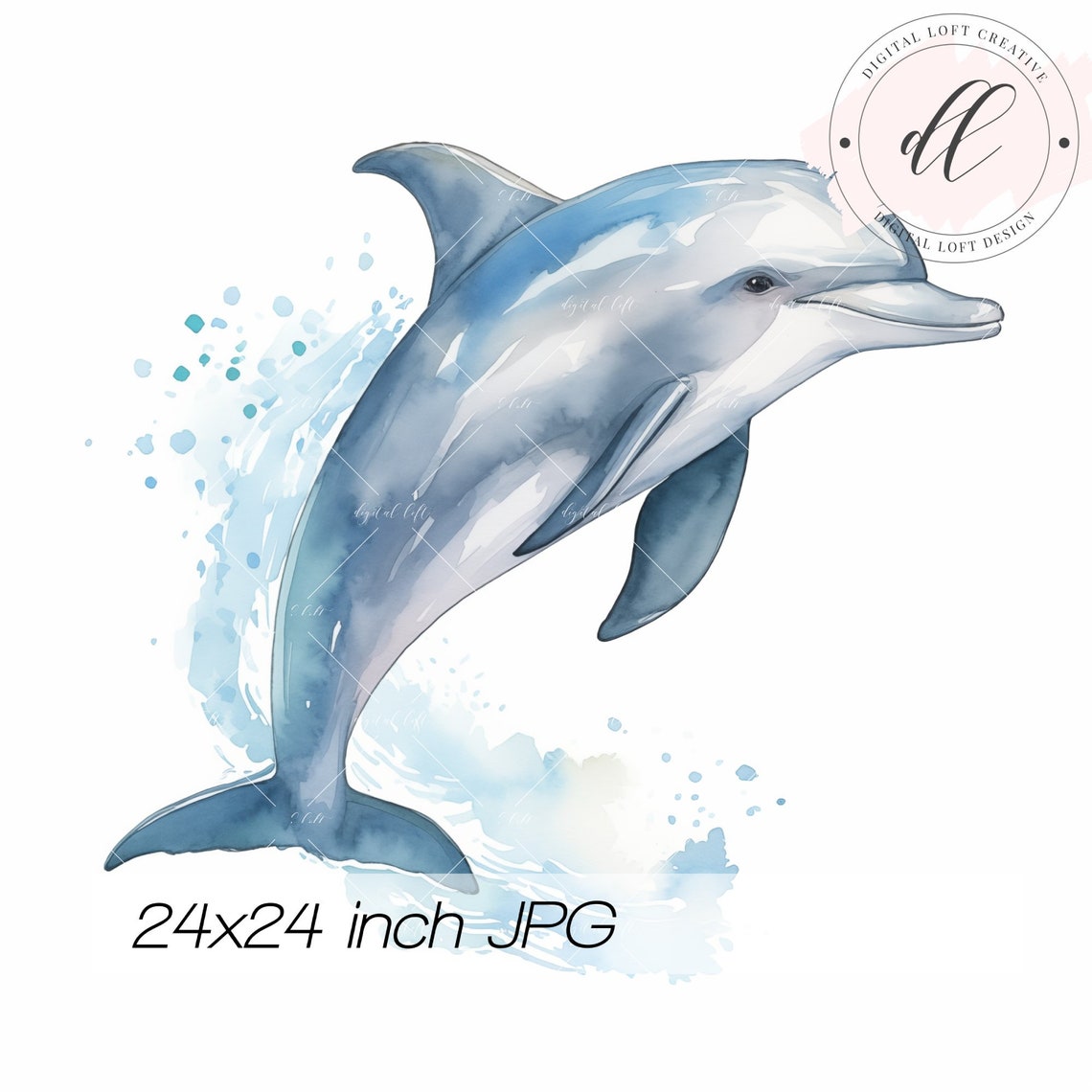 Playful Leaping Dolphin Watercolor Splash Ocean Marine Poster