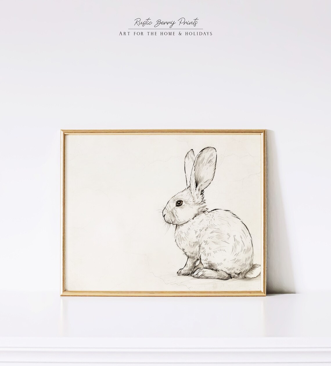 Antique Rabbit Sketch White Bunny Profile Minimalist Neutral Drawing Print